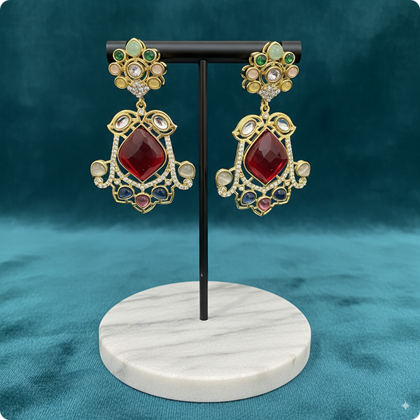 π Multi-Color Kundan Statement Earrings with Red Center Stone β Festive Ethnic Jewelry