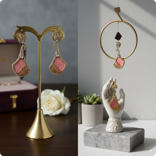 🌸 Pink Designer Drop Earrings with Butterfly Top – Modern Ethnic Fusion Jewelry