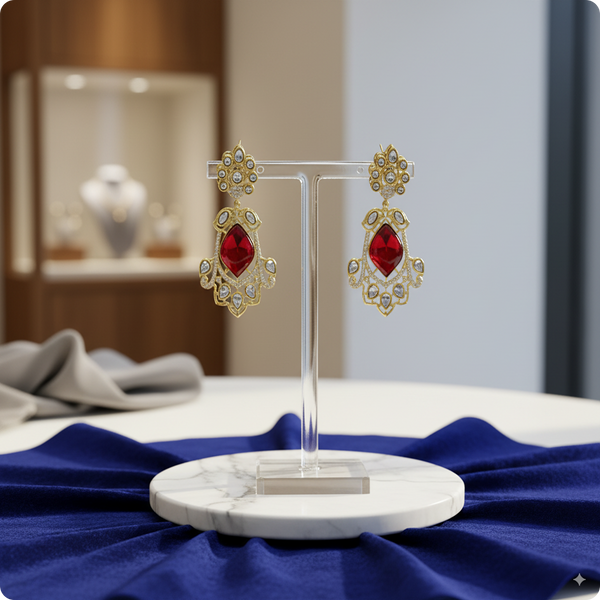 ❤️ Royal Red and White Kundan Chandbali Earrings – Traditional Indian Wedding Jewelry