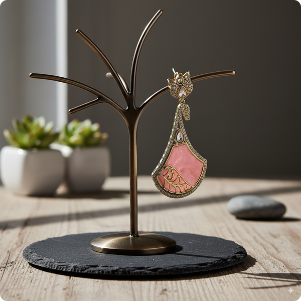 🌸 Pink Designer Drop Earrings with Butterfly Top – Modern Ethnic Fusion Jewelry