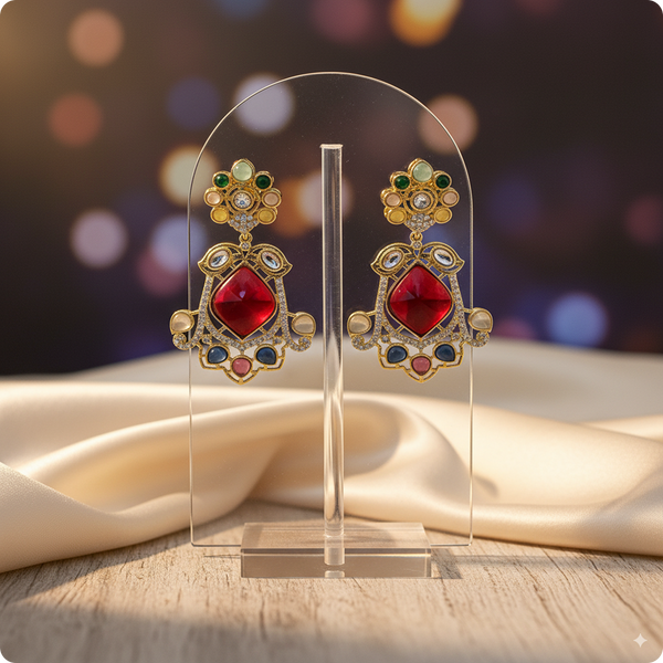 π Multi-Color Kundan Statement Earrings with Red Center Stone β Festive Ethnic Jewelry