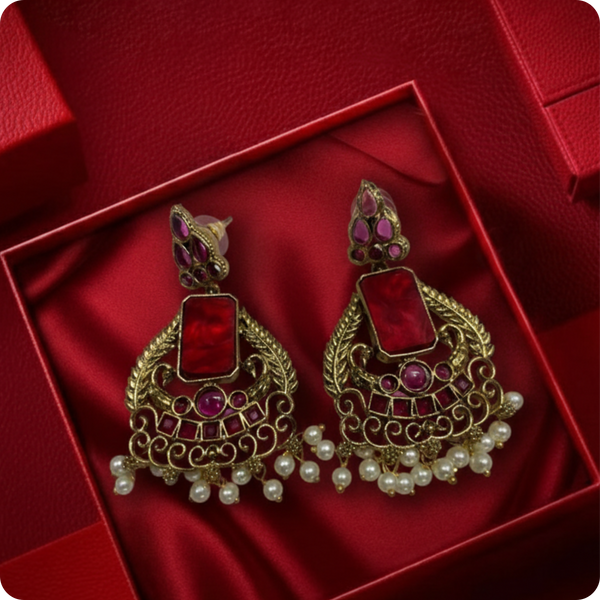 Regal Ruby Maharani Pearl Dangler Earrings