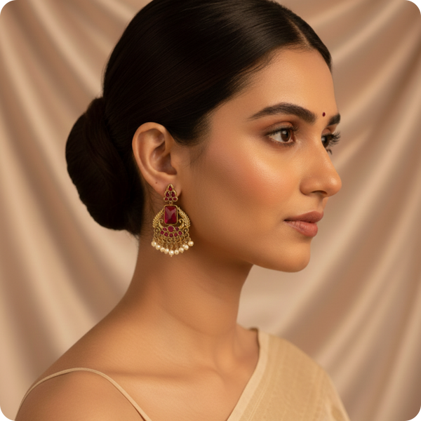 Regal Ruby Maharani Pearl Dangler Earrings