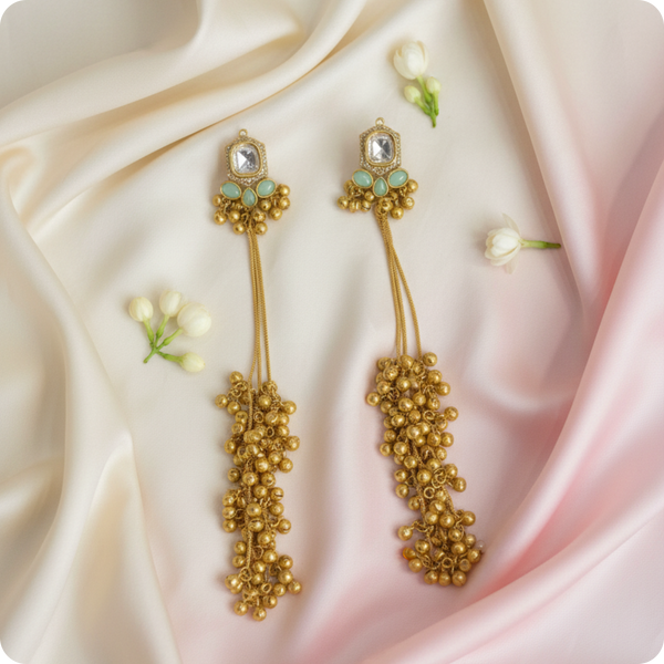 Regal Gold Kundan Long Drop Earrings – Traditional Bridal Statement Jewellery