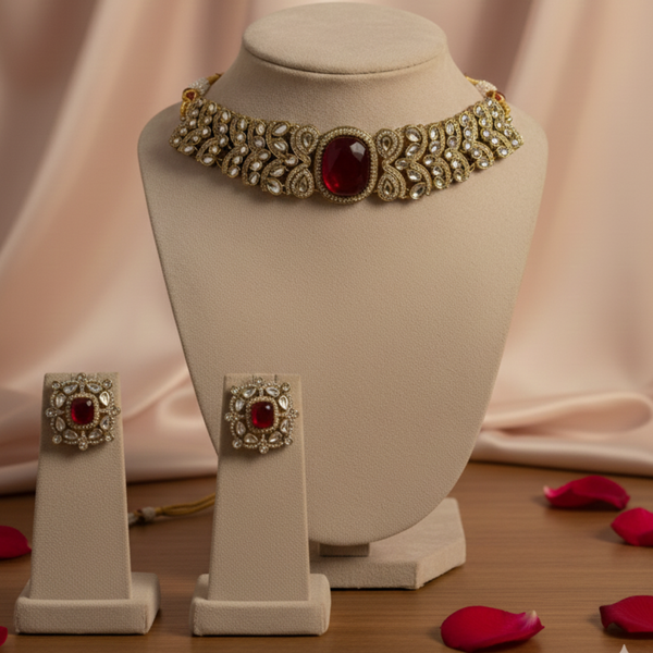 Bridal Kundan Choker Necklace Set with Ruby Stones