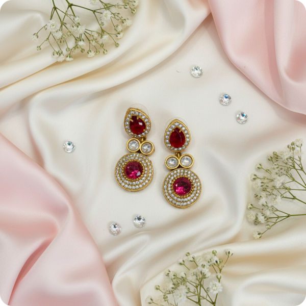 Royal Ruby Radiance Kundan Dangler Earrings