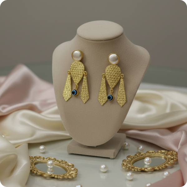 Regal Pearl & Gold Sculpted Statement Earrings