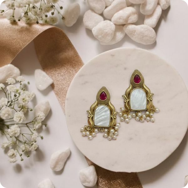 Gold Plated Earrings with Mother-of-Pearl & Pearl Drops