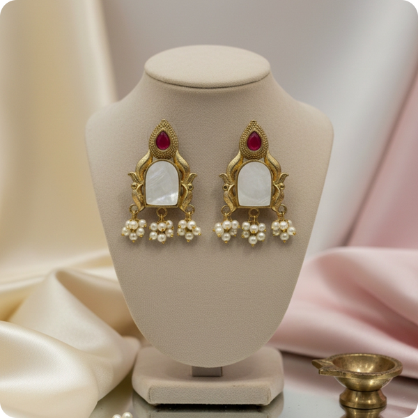 Gold Plated Earrings with Mother-of-Pearl & Pearl Drops