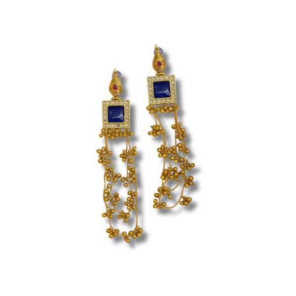 Royal Blue Kundan Long Dangler Earrings