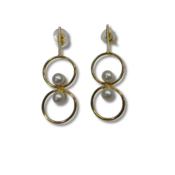 Elegant Dual Hoop Pearl Drop Earrings
