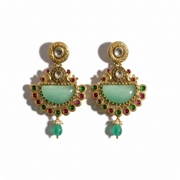 Royal Emerald Crescent Kundan Chandbali
