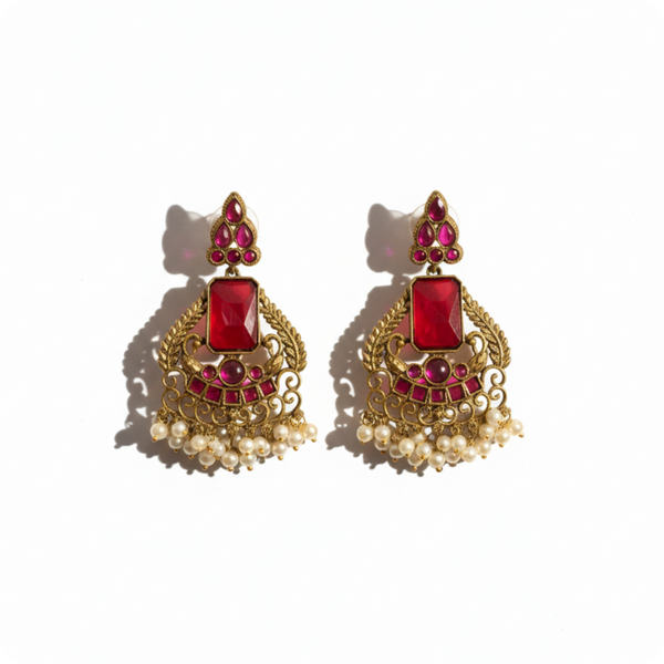 Regal Ruby Maharani Pearl Dangler Earrings