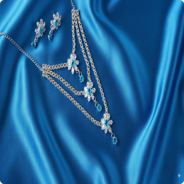 Multi Layer Blue Stones Necklace | Elegant Statement Jewelry