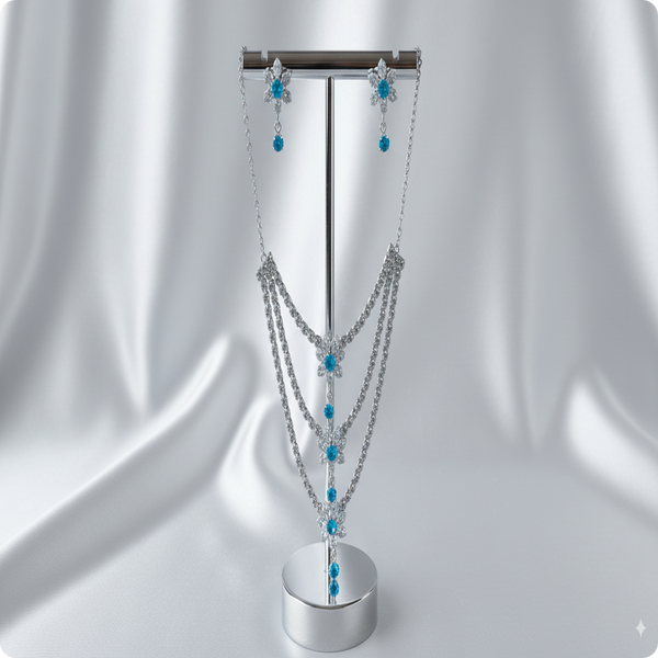 Multi Layer Blue Stones Necklace | Elegant Statement Jewelry