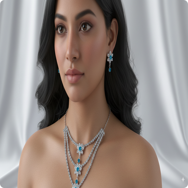 Multi Layer Blue Stones Necklace | Elegant Statement Jewelry