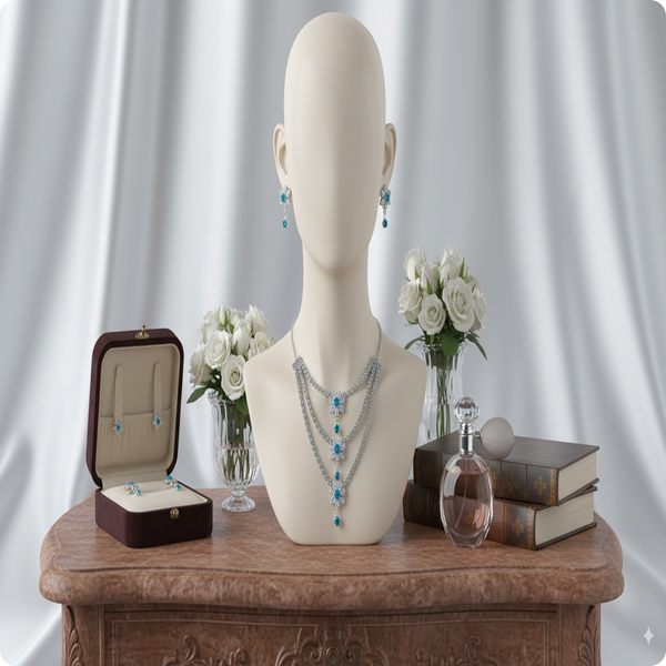 Multi Layer Blue Stones Necklace | Elegant Statement Jewelry