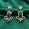 💚 Green Kundan Statement Earrings with White Stones – Designer Festive Jewelry