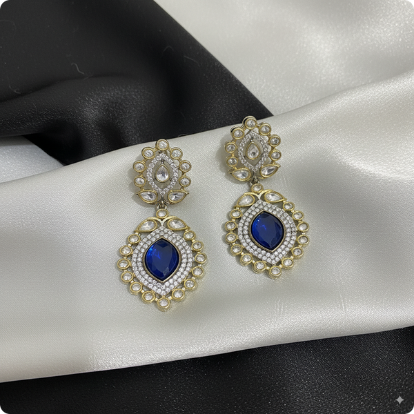 💙 Royal Blue Kundan Earrings – Traditional Indian Wedding Jewelry