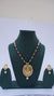 Traditional Ganesha Temple Necklace Set with Kundan Work and Pearl Drops – Red & Green Beads – Ashthi Jewels