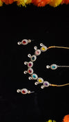 Multicolor Oval Stone Necklace Set – Kundan Style with Drop Beads