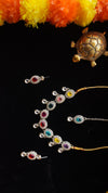 Multicolor Oval Stone Necklace Set – Kundan Style with Drop Beads