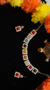 Multicolor Square Stone Necklace Set – Handmade Boho Style with Pearl Border
