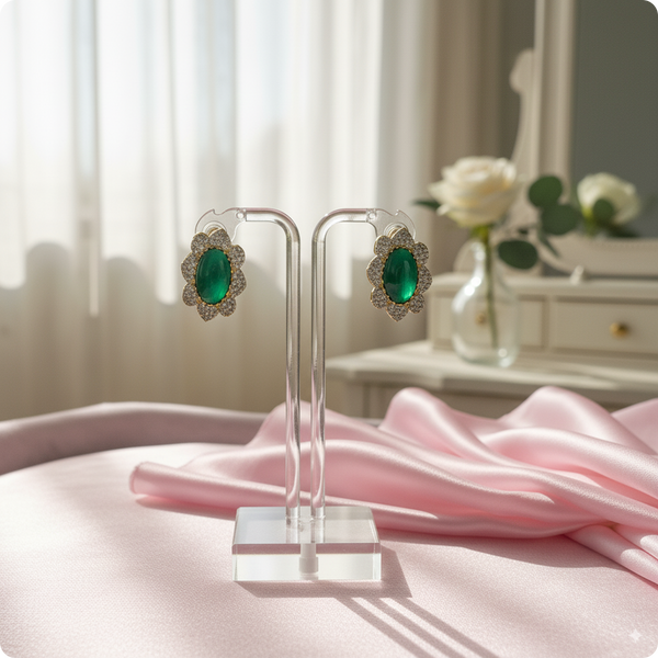 💚 Green Moissanite Floral Earrings – Luxury Statement Party Jewelry