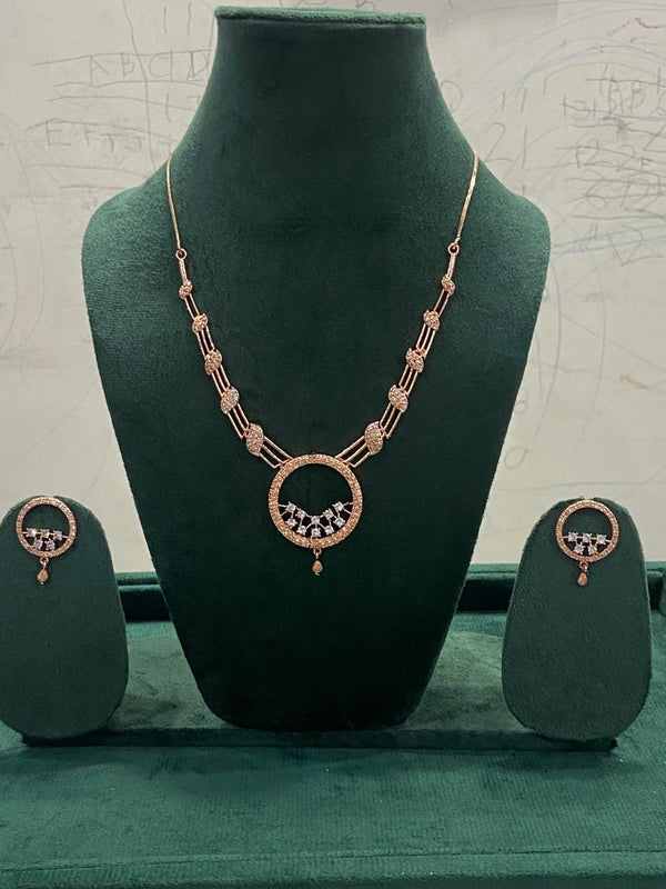 Rose Gold American Diamond Necklace Set – Elegant Circular Design with Earrings