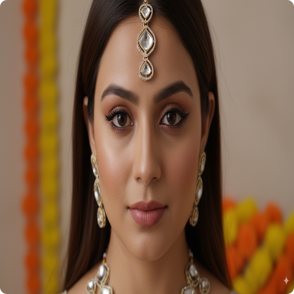 Royal Kundan Mirror Finish Bridal Necklace Set | Polki-Style Wedding Jewellery by Ashti Jewels