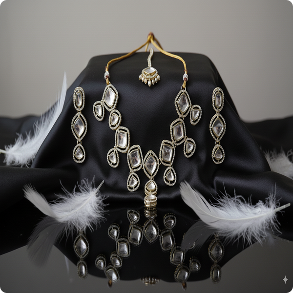 Royal Kundan Mirror Finish Bridal Necklace Set | Polki-Style Wedding Jewellery by Ashti Jewels
