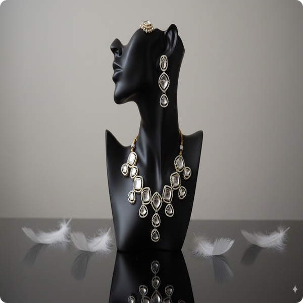 Royal Kundan Mirror Finish Bridal Necklace Set | Polki-Style Wedding Jewellery by Ashti Jewels