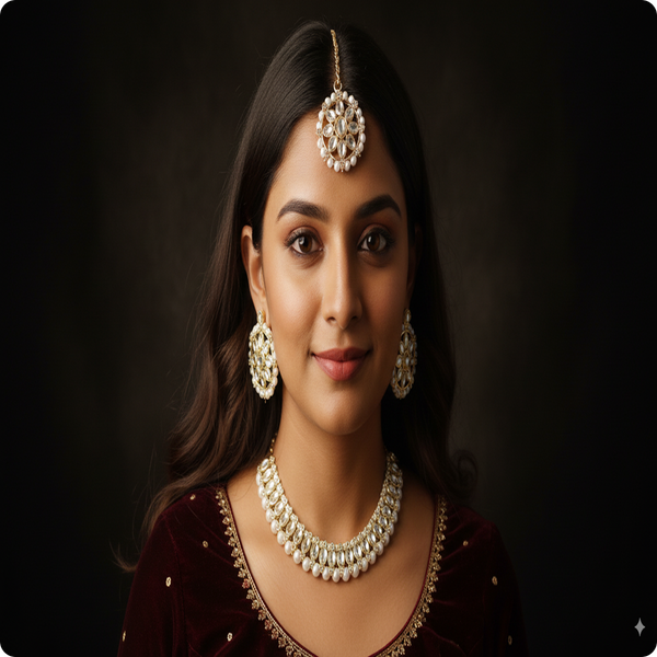 Premium White Kundan Necklace with Earrings & Tikka | Elegant Bridal Jewellery Set by Ashthi Jewels