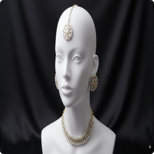 Premium White Kundan Necklace with Earrings & Tikka | Elegant Bridal Jewellery Set by Ashthi Jewels