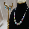 Multicolor CZ Stone Necklace Set – Silver Finish American Diamond Jewelry with Earrings