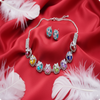 Multicolor CZ Stone Necklace Set – Silver Finish American Diamond Jewelry with Earrings