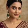 💚 Green Kundan Statement Earrings with White Stones – Designer Festive Jewelry