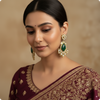 💚 Green Kundan Statement Earrings with White Stones – Designer Festive Jewelry