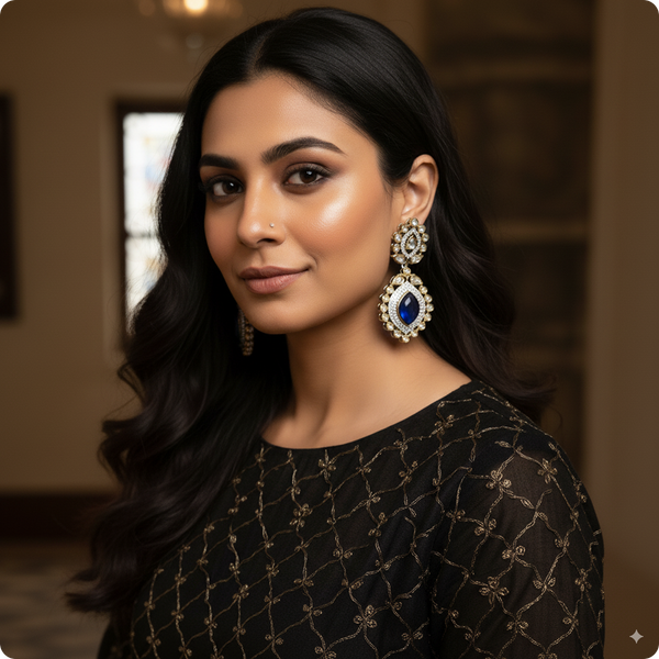 💙 Royal Blue Kundan Earrings – Traditional Indian Wedding Jewelry