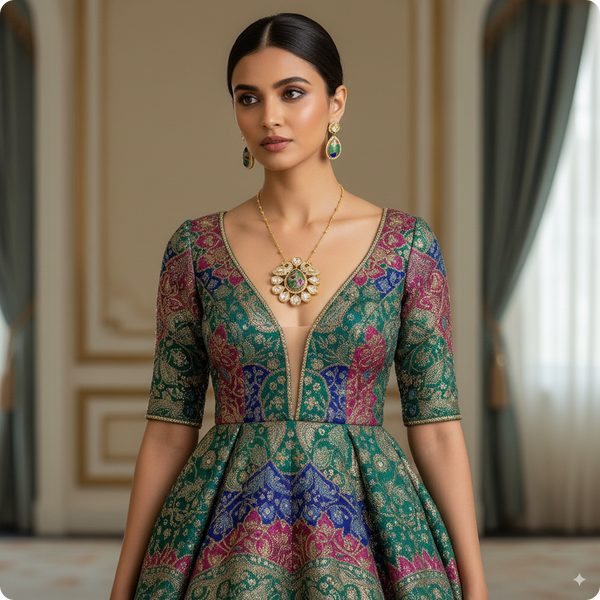 💚 Emerald Green Kundan Necklace Set with Earrings – Luxury Ethnic Jewelry
