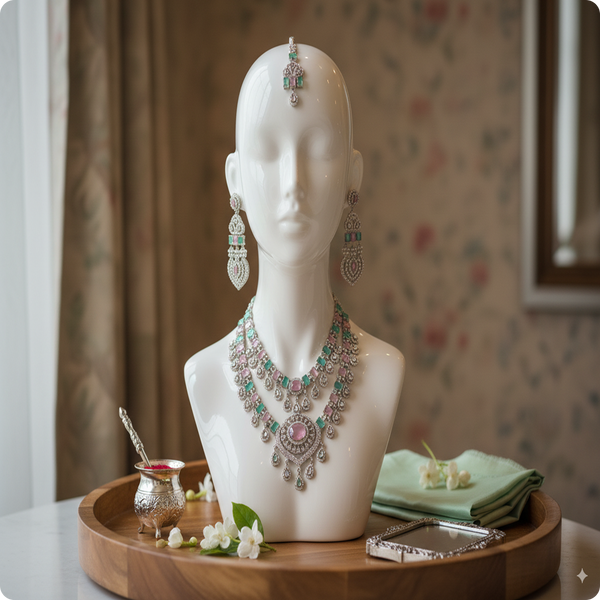 ✨ Green & Lavender Stone Bridal Necklace Set
