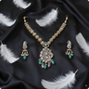 Silver-Tone Kundan Pendant Necklace Set with Green & Pink Beads | Bridal Statement Jewelry by Ashti Jewels