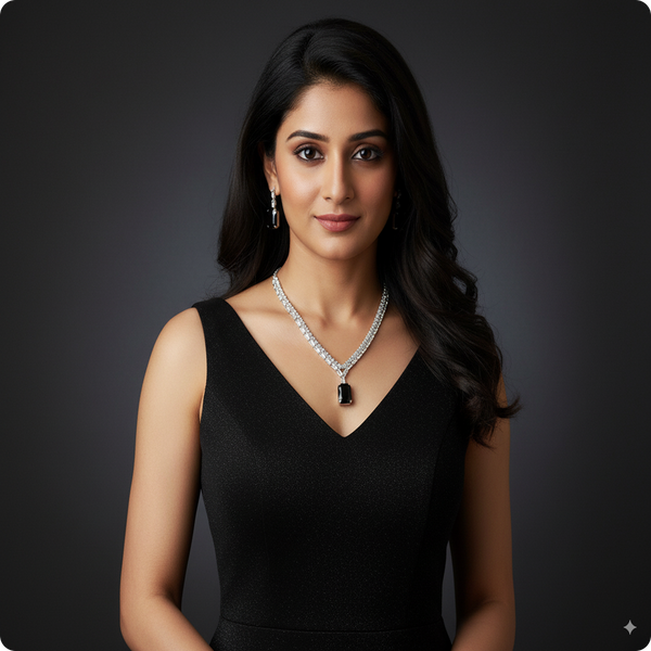 White & Black AD Stone Jewelry Set | Elegant Casual Wear