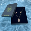 Elegant Pink Stone Pendant Necklace with Earrings – Gold-Plated Traditional Jewelry Set