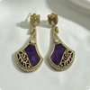 💜 Purple Designer Drop Earrings with Butterfly Top – Statement Fusion Jewelry
