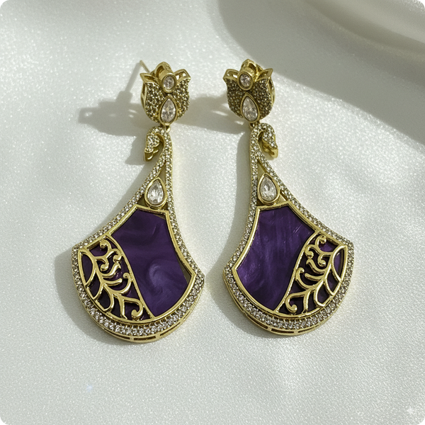 💜 Purple Designer Drop Earrings with Butterfly Top – Statement Fusion Jewelry