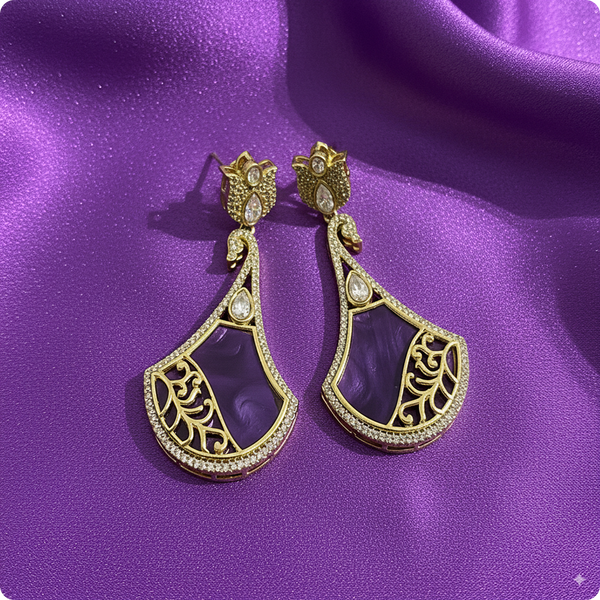 💜 Purple Designer Drop Earrings with Butterfly Top – Statement Fusion Jewelry