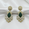 💚 Green Kundan Statement Earrings with White Stones – Designer Festive Jewelry