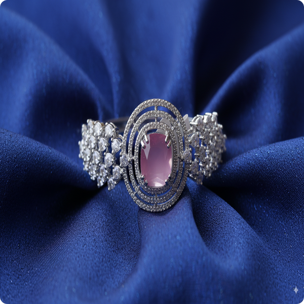 Silver-Plated White ad Pink Stone Bracelet | Elegant Party Wear Jewellery for Women