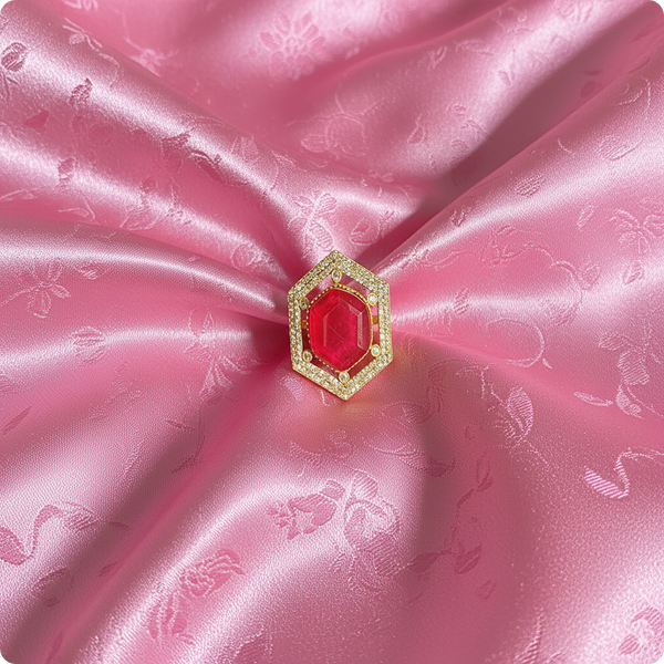Hexagon Emerald Rani Pink Cocktail Ring | ✨ Gold-Plated Statement Ring with Diamond Halo